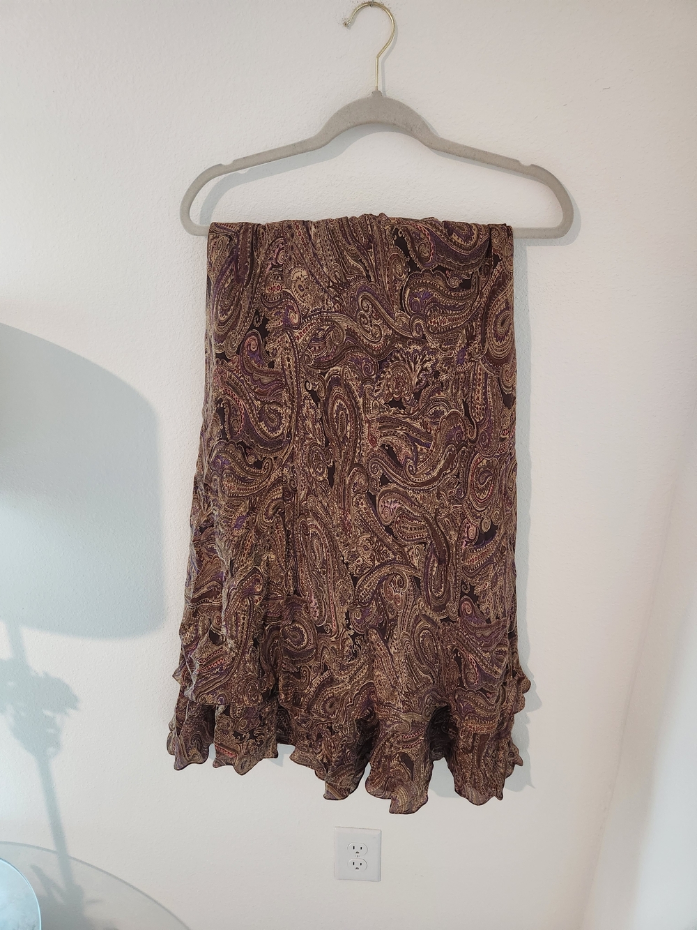 Women’s Paisley Ruffle Hem Skirt in Brown and Purple